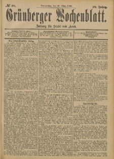 Gr&uuml;nberger Wochenblatt: Zeitung f&uuml;r Stadt und Land, No. 38. (29. M&auml;rz 1900)