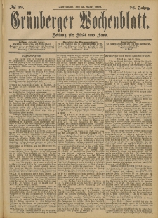 Gr&uuml;nberger Wochenblatt: Zeitung f&uuml;r Stadt und Land, No. 39. (31. M&auml;rz 1900)