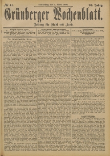 Grünberger Wochenblatt: Zeitung für Stadt und Land, No. 41. (5. April 1900)