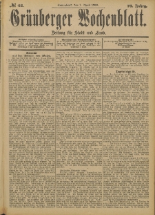 Gr&uuml;nberger Wochenblatt: Zeitung f&uuml;r Stadt und Land, No. 42. (7. April 1900)