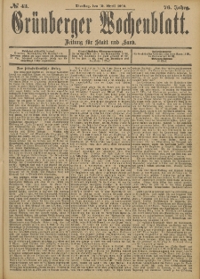 Gr&uuml;nberger Wochenblatt: Zeitung f&uuml;r Stadt und Land, No. 43. (10. April 1900)