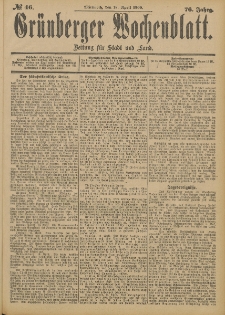 Gr&uuml;nberger Wochenblatt: Zeitung f&uuml;r Stadt und Land, No. 46. (18. April 1900)