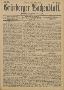 Grünberger Wochenblatt: Zeitung für Stadt und Land, No. 46. (18. April 1900)