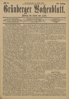 Gr&uuml;nberger Wochenblatt: Zeitung f&uuml;r Stadt und Land, No. 51. (28. April 1900)