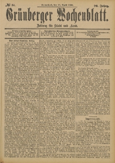 Grünberger Wochenblatt: Zeitung für Stadt und Land, No. 51. (28. April 1900)