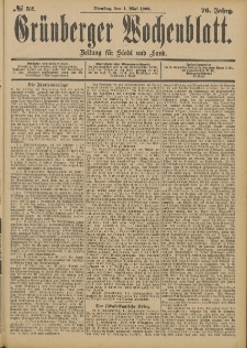 Gr&uuml;nberger Wochenblatt: Zeitung f&uuml;r Stadt und Land, No. 52. (1. Mai 1900)