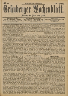 Gr&uuml;nberger Wochenblatt: Zeitung f&uuml;r Stadt und Land, No. 54. (5. Mai 1900)
