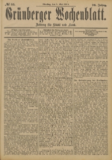 Gr&uuml;nberger Wochenblatt: Zeitung f&uuml;r Stadt und Land, No. 55. (8. Mai 1900)