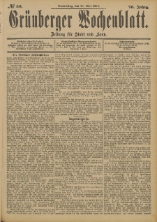 Gr&uuml;nberger Wochenblatt: Zeitung f&uuml;r Stadt und Land, No. 56. (10. Mai 1900)