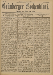 Gr&uuml;nberger Wochenblatt: Zeitung f&uuml;r Stadt und Land, No. 61. (22. Mai 1900)
