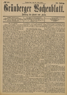 Gr&uuml;nberger Wochenblatt: Zeitung f&uuml;r Stadt und Land, No. 62. (24. Mai 1900)