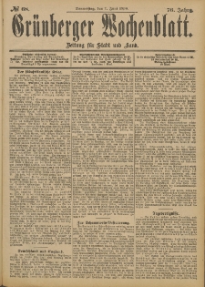 Gr&uuml;nberger Wochenblatt: Zeitung f&uuml;r Stadt und Land, No. 68. (7. Juni 1900)