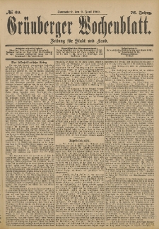 Gr&uuml;nberger Wochenblatt: Zeitung f&uuml;r Stadt und Land, No. 69. (9. Juni 1900)