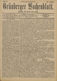 Gr&uuml;nberger Wochenblatt: Zeitung f&uuml;r Stadt und Land, No. 70. (12. Juni 1900)