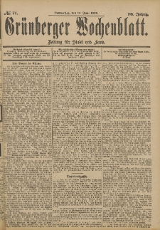 Gr&uuml;nberger Wochenblatt: Zeitung f&uuml;r Stadt und Land, No. 71. (14. Juni 1900)