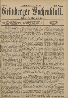 Grünberger Wochenblatt: Zeitung für Stadt und Land, No. 71. (14. Juni 1900)