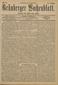 Gr&uuml;nberger Wochenblatt: Zeitung f&uuml;r Stadt und Land, No. 72. (16. Juni 1900)