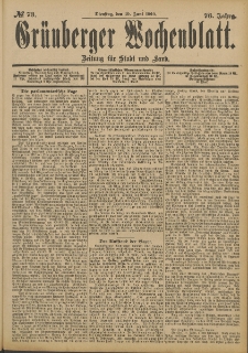 Gr&uuml;nberger Wochenblatt: Zeitung f&uuml;r Stadt und Land, No. 73. (19. Juni 1900)
