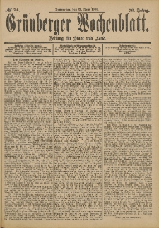 Gr&uuml;nberger Wochenblatt: Zeitung f&uuml;r Stadt und Land, No. 74. (21. Juni 1900)