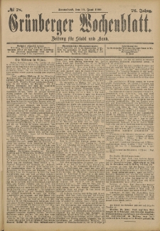Gr&uuml;nberger Wochenblatt: Zeitung f&uuml;r Stadt und Land, No. 78. (30. Juni 1900)