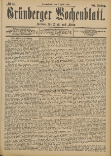 Gr&uuml;nberger Wochenblatt: Zeitung f&uuml;r Stadt und Land, No. 81. (7. Juli 1900)