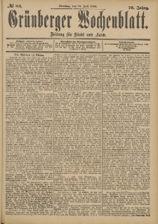 Gr&uuml;nberger Wochenblatt: Zeitung f&uuml;r Stadt und Land, No. 82. (10. Juli 1900)