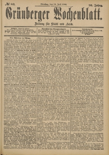 Grünberger Wochenblatt: Zeitung für Stadt und Land, No. 82. (10. Juli 1900)