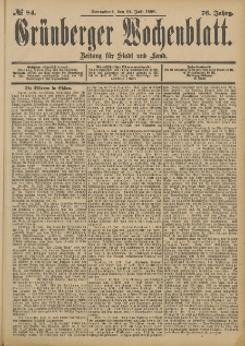 Gr&uuml;nberger Wochenblatt: Zeitung f&uuml;r Stadt und Land, No. 84. (14. Juli 1900)