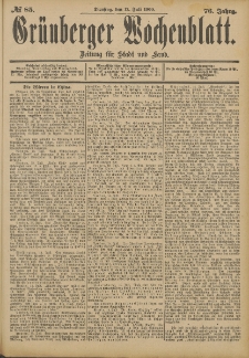 Gr&uuml;nberger Wochenblatt: Zeitung f&uuml;r Stadt und Land, No. 85. (17. Juli 1900)