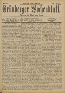 Gr&uuml;nberger Wochenblatt: Zeitung f&uuml;r Stadt und Land, No. 87. (21. Juli 1900)