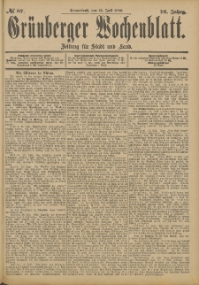 Grünberger Wochenblatt: Zeitung für Stadt und Land, No. 87. (21. Juli 1900)