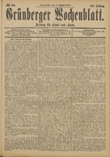 Gr&uuml;nberger Wochenblatt: Zeitung f&uuml;r Stadt und Land, No. 93. (4. August 1900)