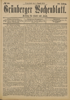Grünberger Wochenblatt: Zeitung für Stadt und Land, No. 93. (4. August 1900)