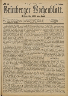 Gr&uuml;nberger Wochenblatt: Zeitung f&uuml;r Stadt und Land, No. 94. (7. August 1900)