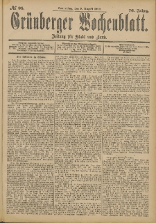Gr&uuml;nberger Wochenblatt: Zeitung f&uuml;r Stadt und Land, No. 95. (9. August 1900)