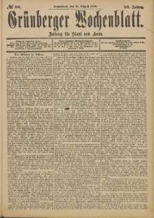 Gr&uuml;nberger Wochenblatt: Zeitung f&uuml;r Stadt und Land, No. 96. (11. August 1900)
