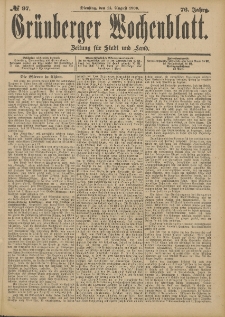 Grünberger Wochenblatt: Zeitung für Stadt und Land, No. 97. (14. August 1900)