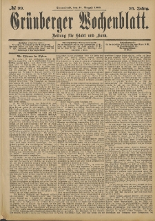 Gr&uuml;nberger Wochenblatt: Zeitung f&uuml;r Stadt und Land, No. 99. (18. August 1900)
