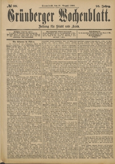 Grünberger Wochenblatt: Zeitung für Stadt und Land, No. 99. (18. August 1900)