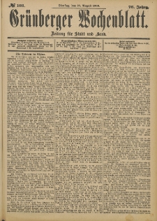 Gr&uuml;nberger Wochenblatt: Zeitung f&uuml;r Stadt und Land, No. 103. (28. August 1900)