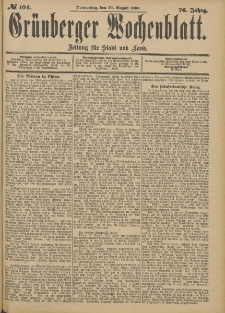 Gr&uuml;nberger Wochenblatt: Zeitung f&uuml;r Stadt und Land, No. 104. (30. August 1900)