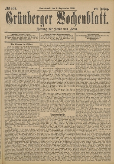 Gr&uuml;nberger Wochenblatt: Zeitung f&uuml;r Stadt und Land, No. 105. (1. September 1900)