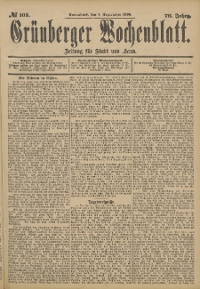 Grünberger Wochenblatt: Zeitung für Stadt und Land, No. 105. (1. September 1900)