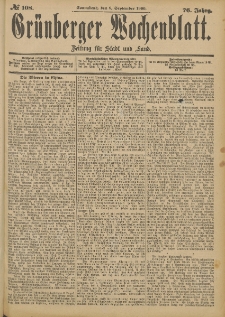 Gr&uuml;nberger Wochenblatt: Zeitung f&uuml;r Stadt und Land, No. 108. (8. September 1900)
