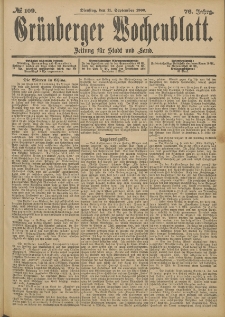 Grünberger Wochenblatt: Zeitung für Stadt und Land, No. 109. (11. September 1900)