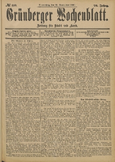 Gr&uuml;nberger Wochenblatt: Zeitung f&uuml;r Stadt und Land, No. 110. (13. September 1900)