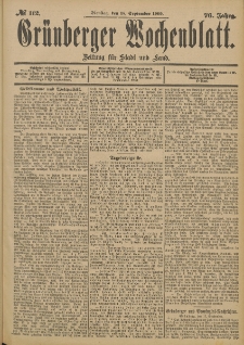 Gr&uuml;nberger Wochenblatt: Zeitung f&uuml;r Stadt und Land, No. 112. (18. September 1900)
