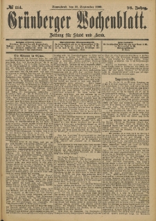 Gr&uuml;nberger Wochenblatt: Zeitung f&uuml;r Stadt und Land, No. 114. (22. September 1900)