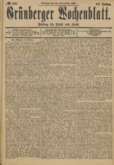 Gr&uuml;nberger Wochenblatt: Zeitung f&uuml;r Stadt und Land, No. 115. (25. September 1900)