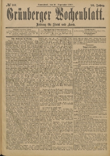 Gr&uuml;nberger Wochenblatt: Zeitung f&uuml;r Stadt und Land, No. 117. (29. September 1900)